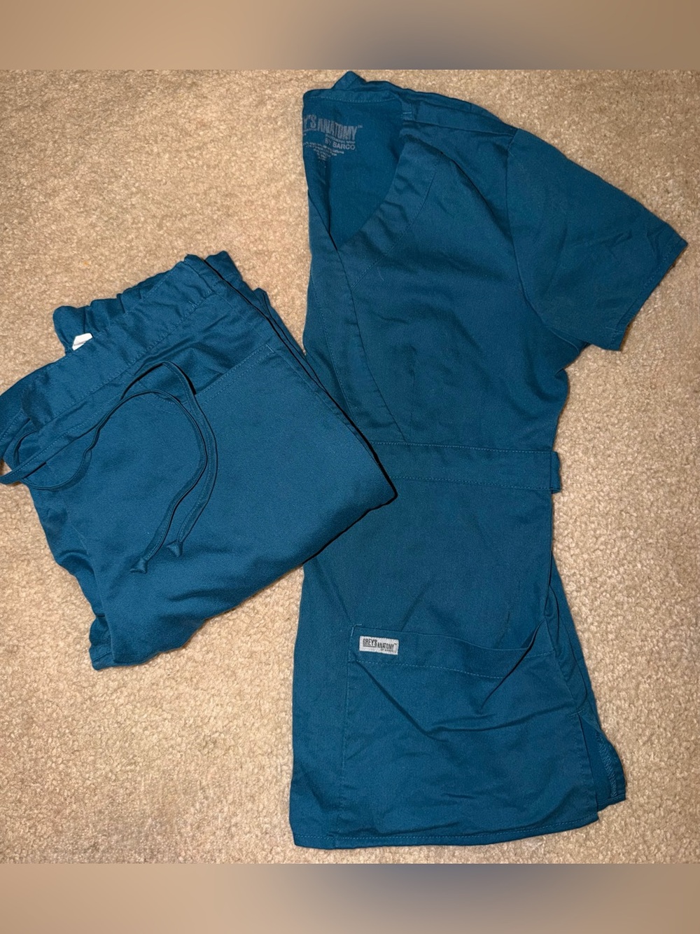 Grey's Anatomy Teal Blue Women's Scrub Top & Drawstring Pants sz xs